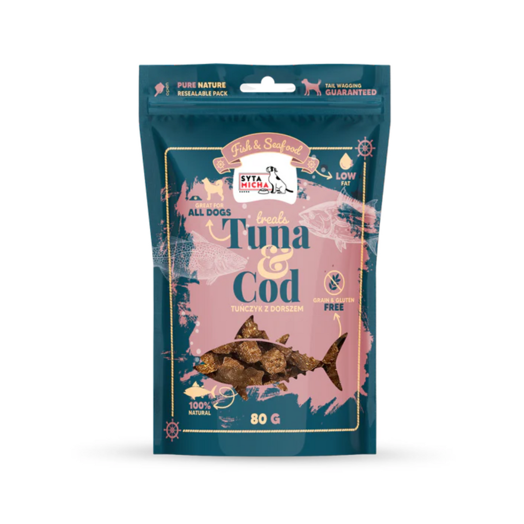 Opakowanie smaczków dla psa tunczyk z dorszem syta micha